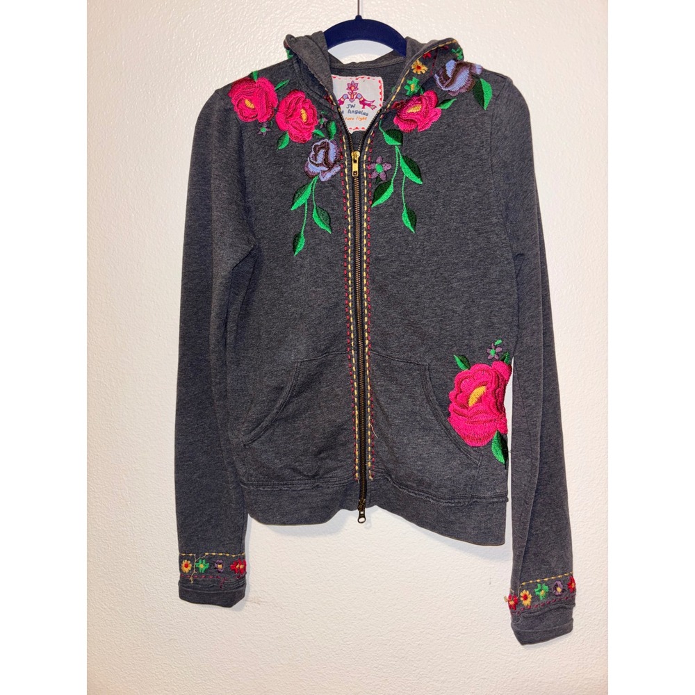 Johnny Was Los Angeles Joy Love Embroidered Floral Zip Hoodie Women's M